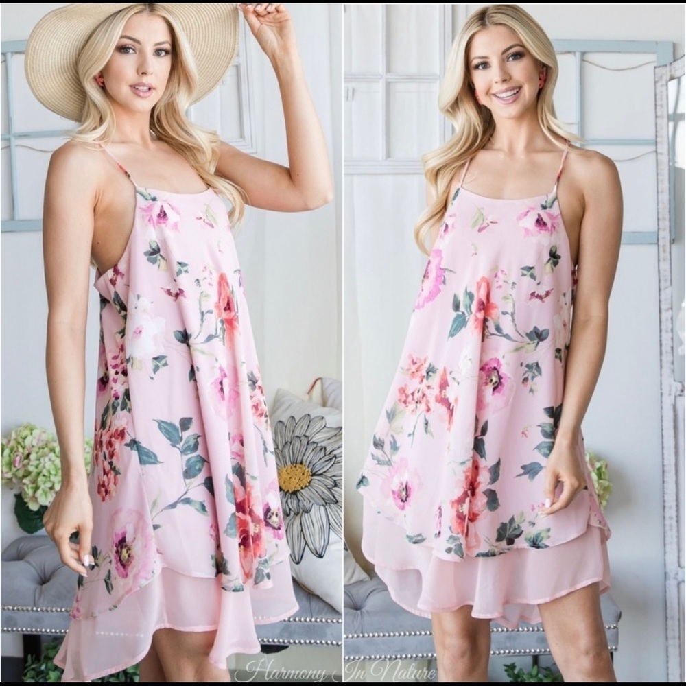 Floral Pink Spaghetti-Strap Sundress